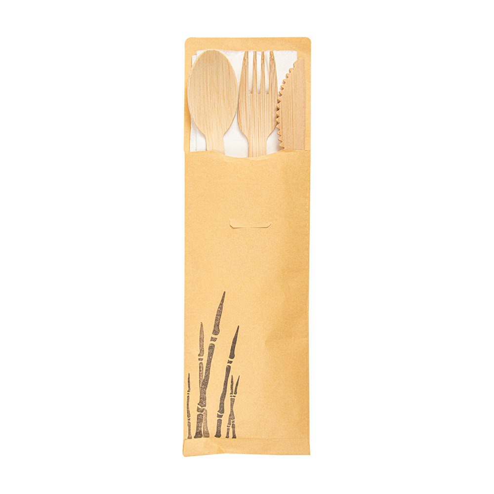 Set 4/1 Besteck + Serviette Bamboo 17 Cm Natur Bambus (50 Einheit)